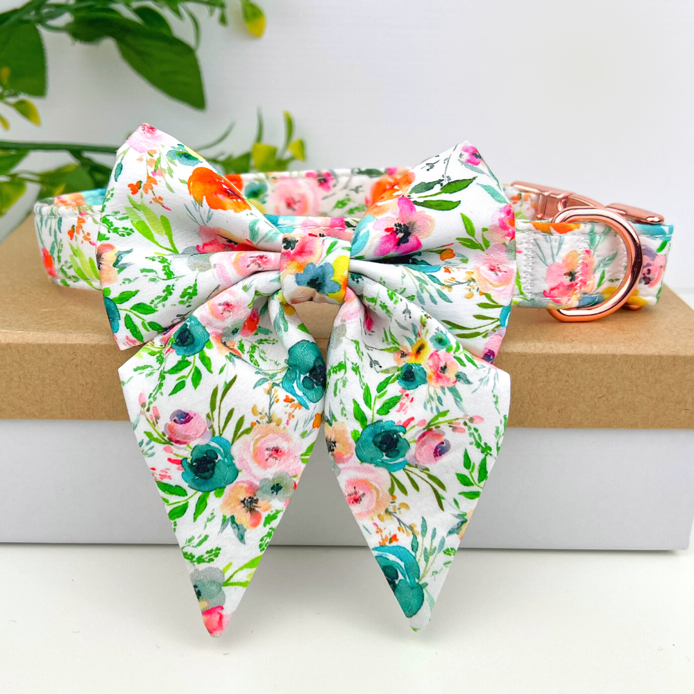 Personalized Wild Flowers Dog Sailor Bow Tie Collar