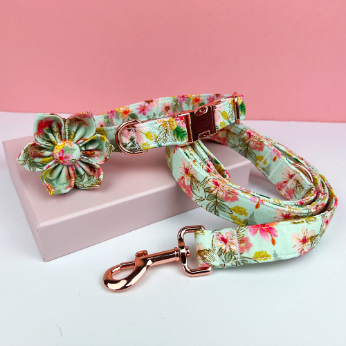 Personalized Tropical Flowers Dog Flower Collar & Leash