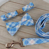 Load and play video in Gallery viewer, Personalized Blue Pastel Plaid Dog Bow Tie Collar &amp; Leash