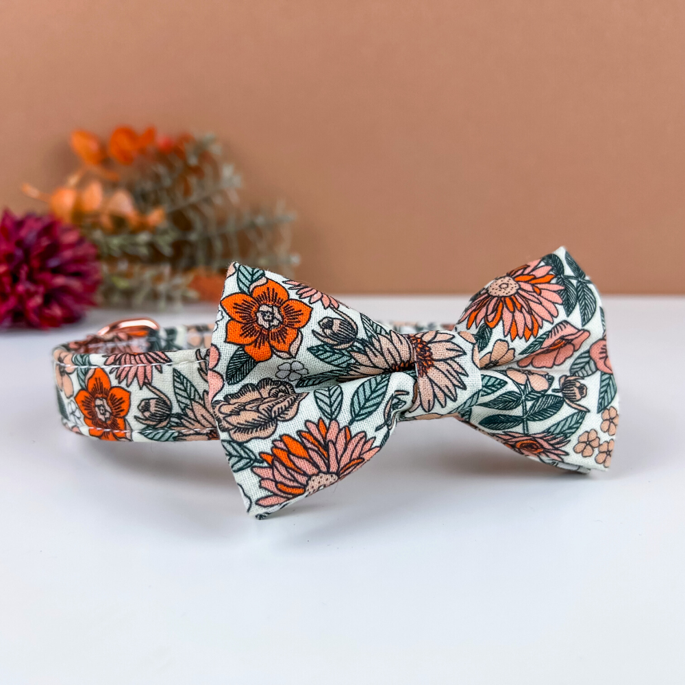 Personalized Boho Flowers Dog Bow Tie Collar & Leash