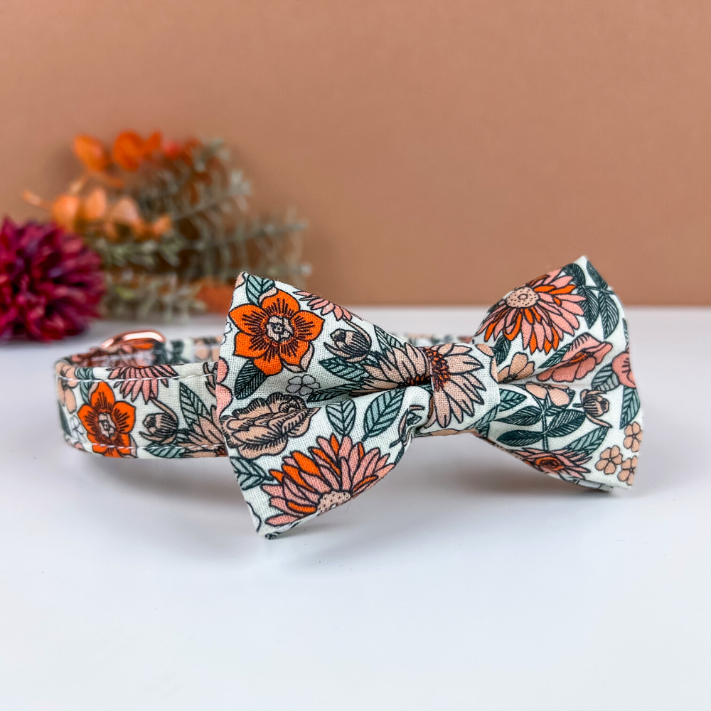 Personalized Boho Flowers Dog Bow Tie Collar