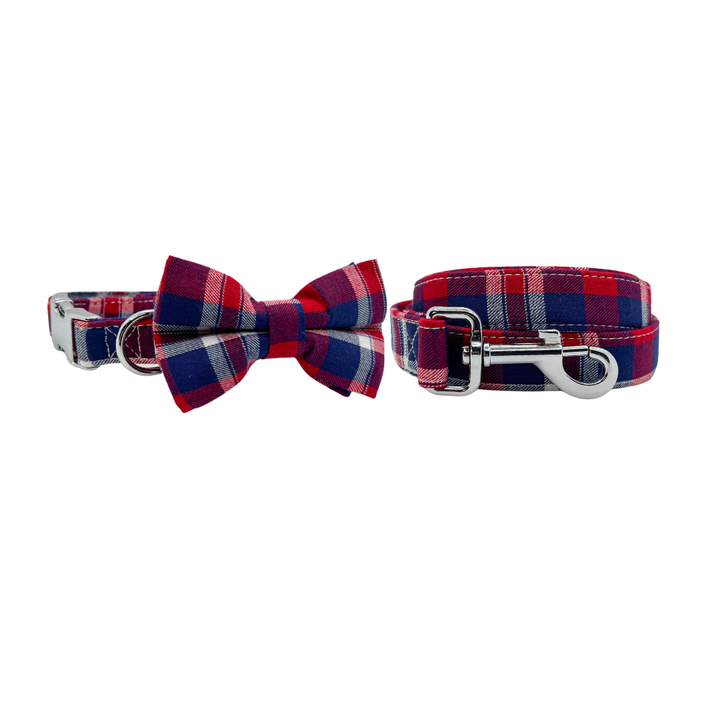 Personalized Red Plaid Bow Tie Collar