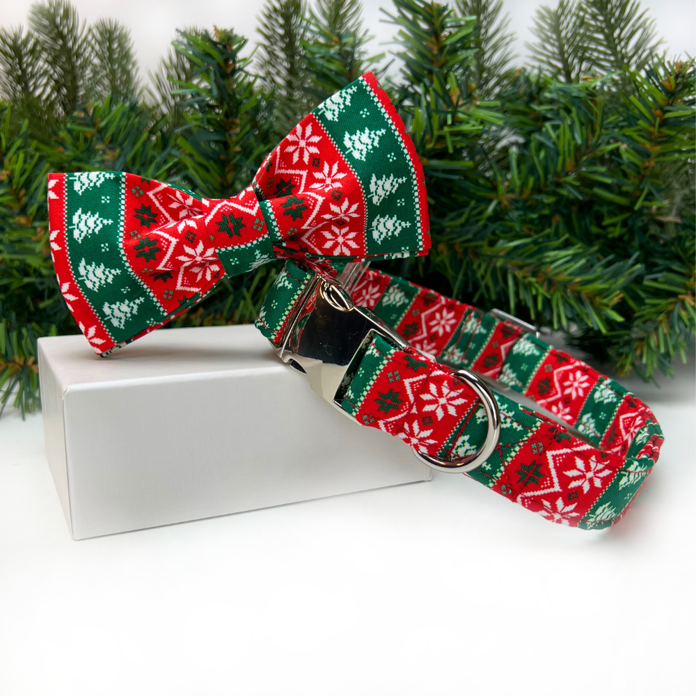 Christmas Sweater Dog Bow Tie Collar