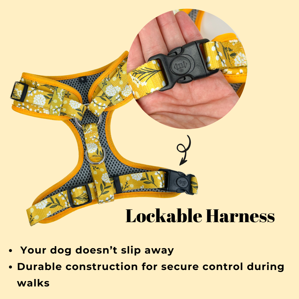 Adjustable Dog Harness - Yellow Flower