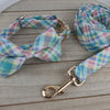 Load and play video in Gallery viewer, Personalized Rainbow Pastel Plaid Dog Bow Tie Collar &amp; Leash