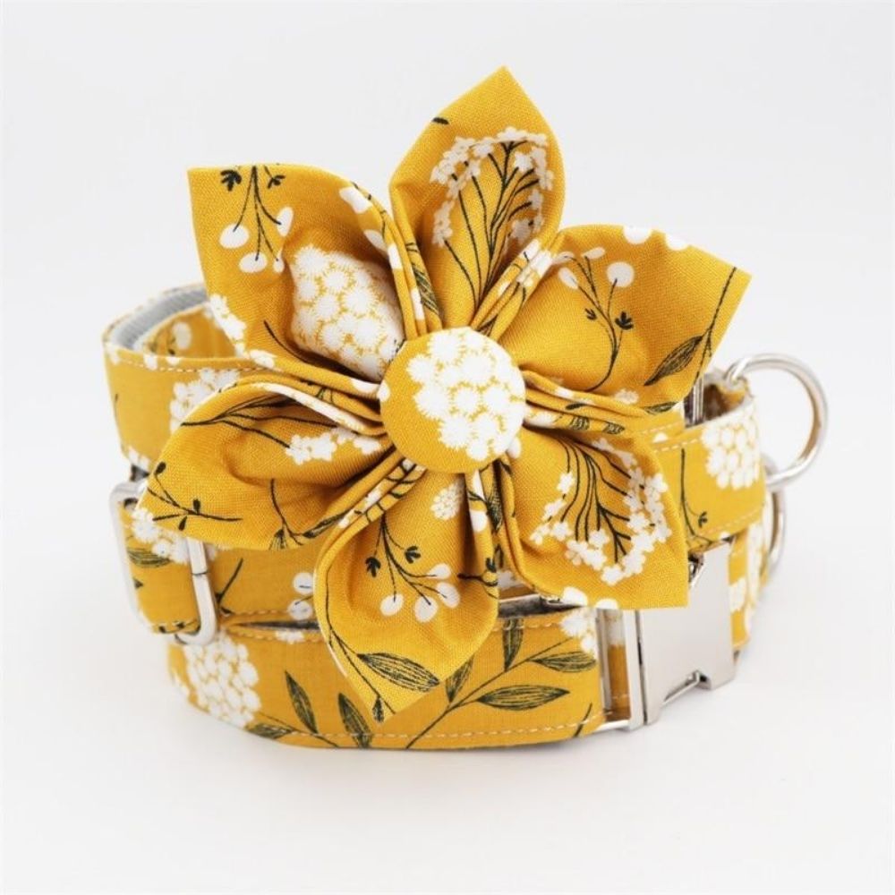 Personalized Yellow Flower Dog Collar