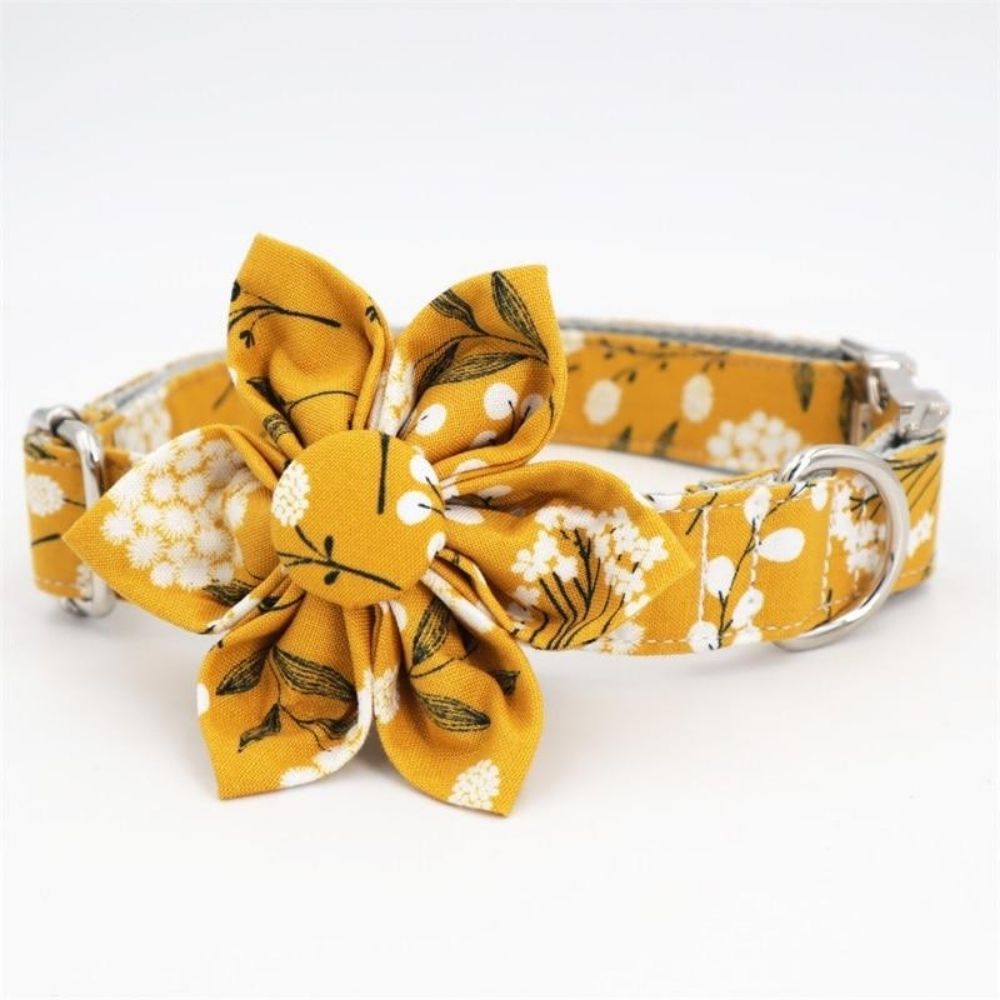 Personalized Yellow Flower Dog Collar