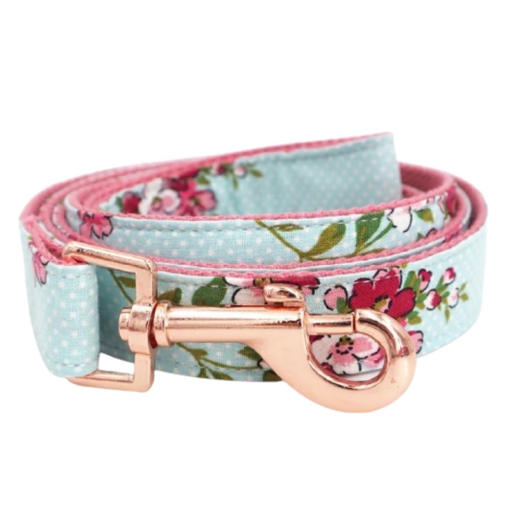 Personalized Blue Floral Dog Flower Collar & Leash