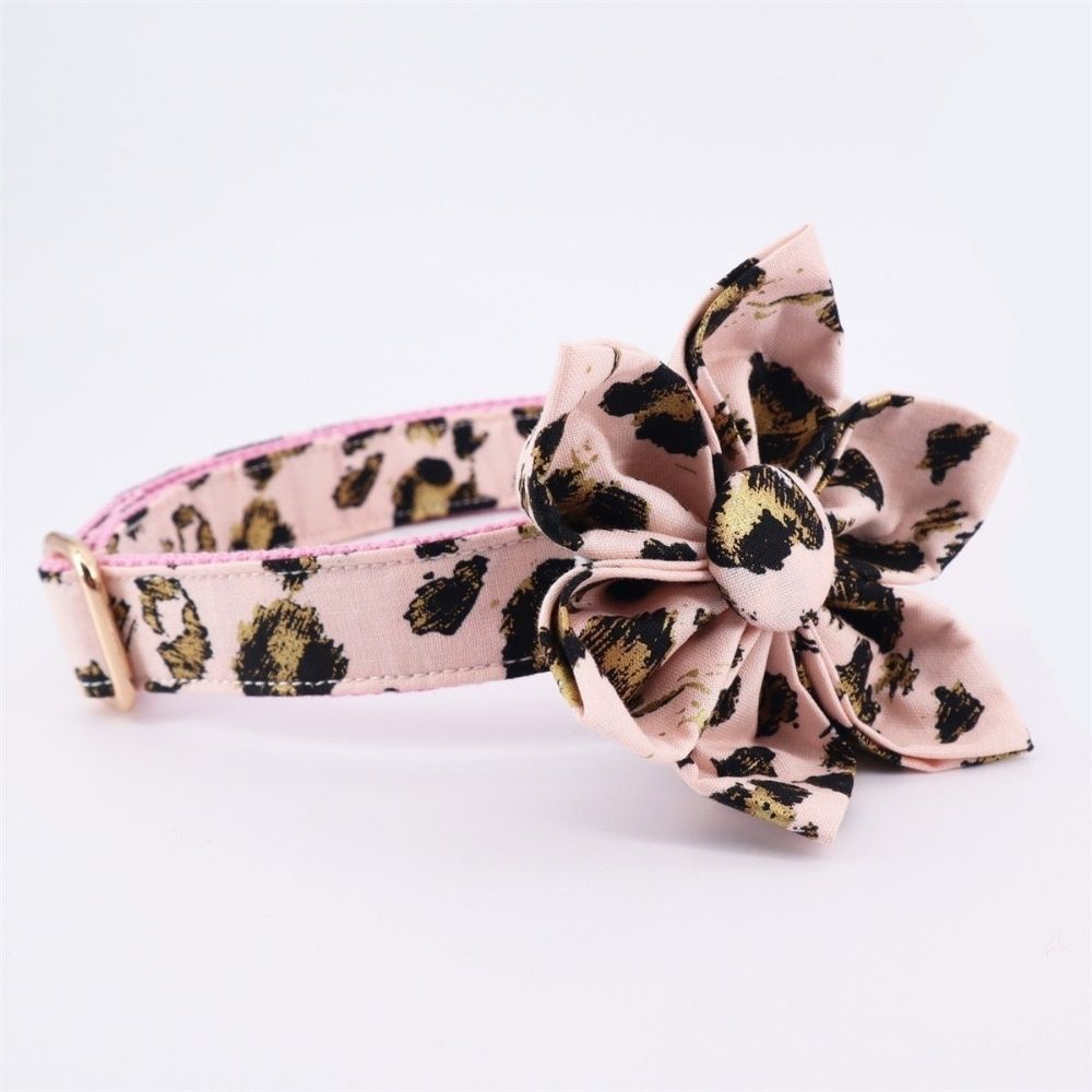 Personalized Pink Leopard Dog Flower Collar