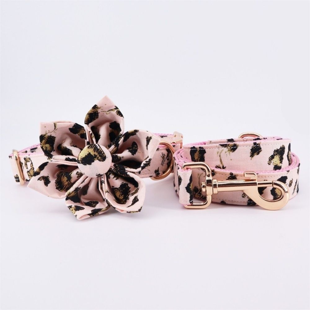 Personalized Pink Leopard Dog Flower Collar