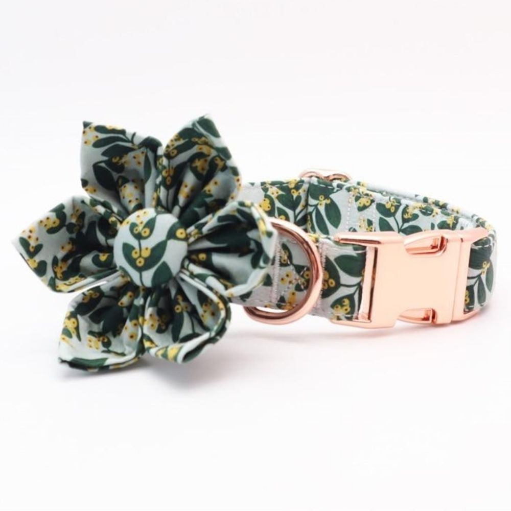 Personalized Yellow Mistletoe Flower Collar & Leash