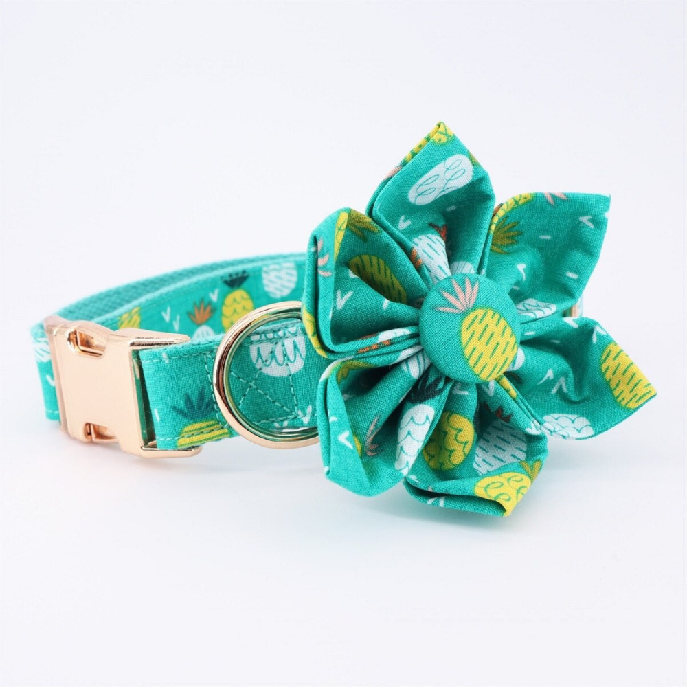 Personalized Turquoise Pineapple Dog Flower Collar & Leash