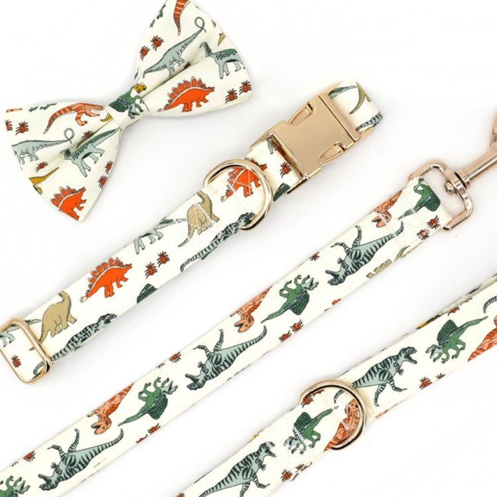 Personalized Dino Dog Bow Tie Collar & Leash