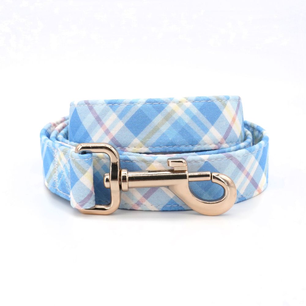 Personalized Blue Pastel Plaid Dog Bow Tie Collar