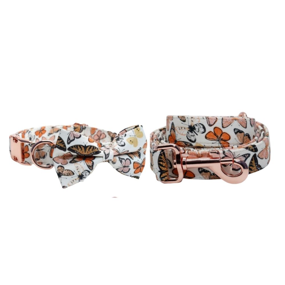Personalized Butterflies Dog Bow Tie Collar & Leash