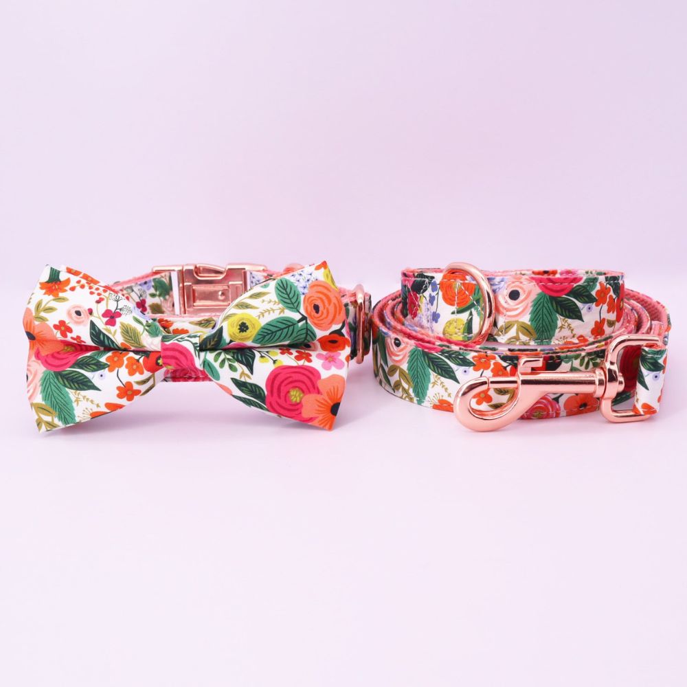 Personalized Petite Petals Dog Bow Tie Collar & Leash