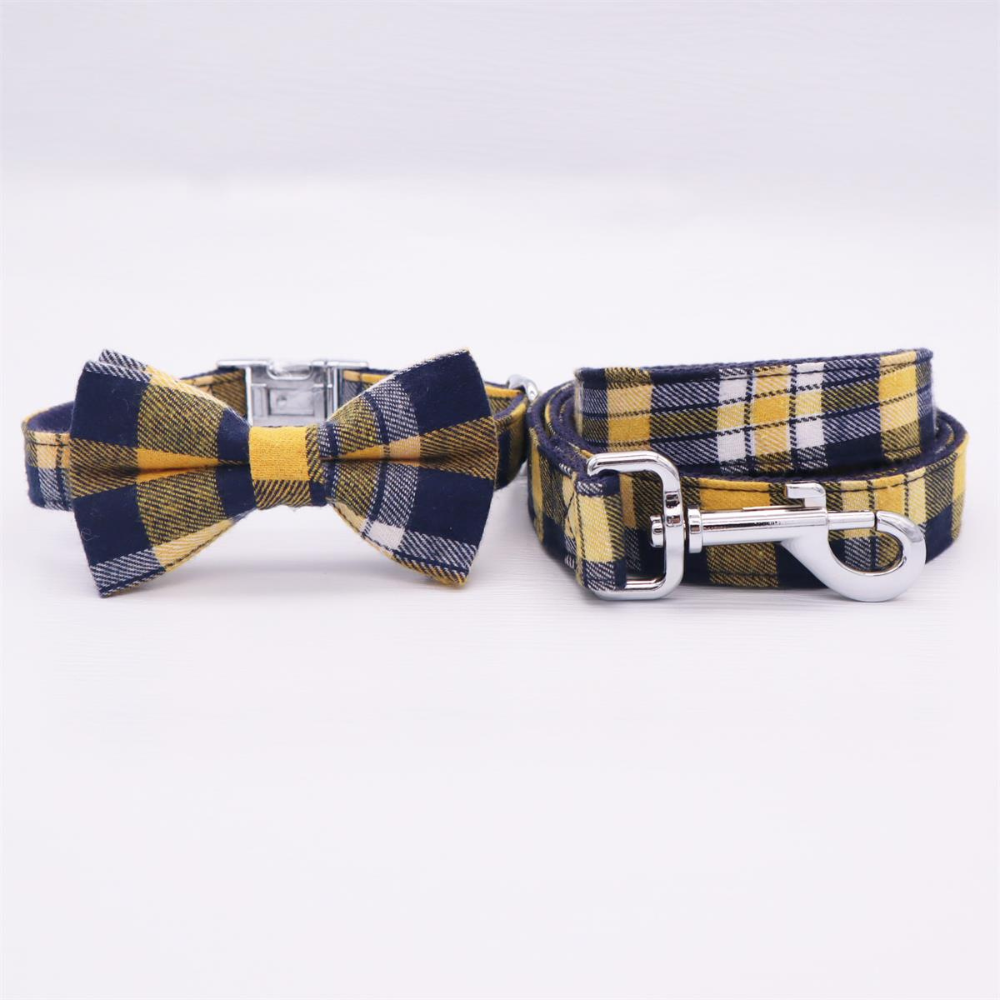 Personalized Yellow Plaid Dog Bow Tie Collar