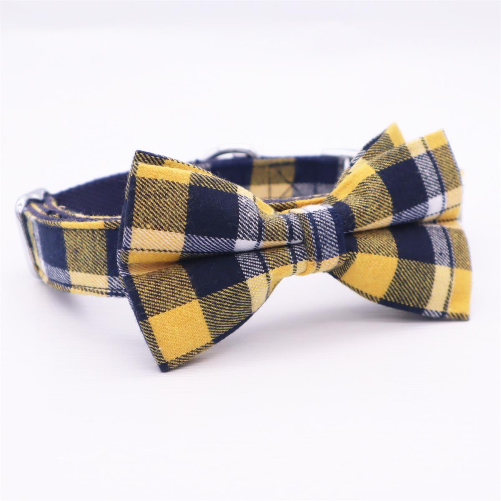 Personalized Yellow Plaid Dog Bow Tie Collar