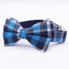 Personalized Blue Plaid Dog Bow Tie Collar