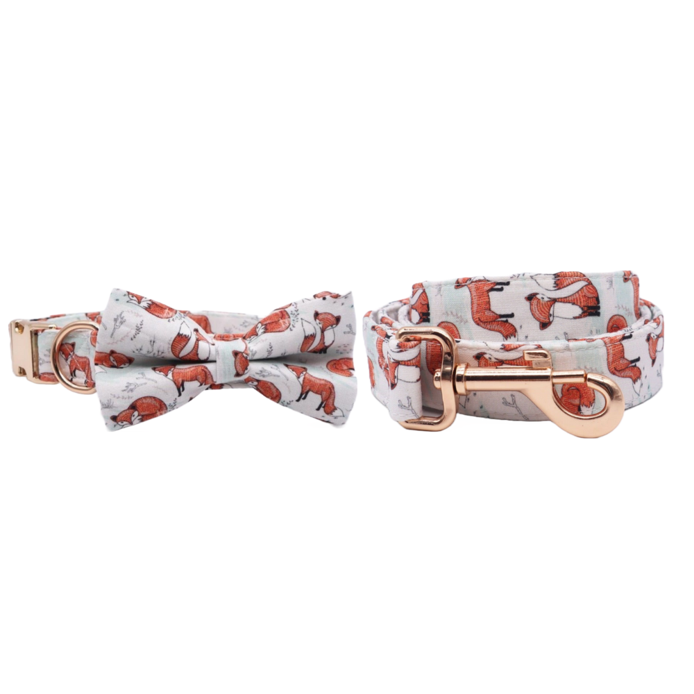 Personalized Fox Dog Bow Tie Collar & Leash