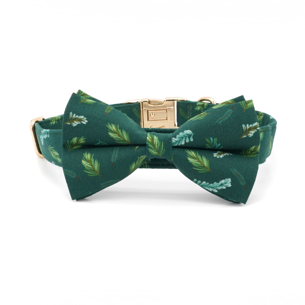 Personalized Pine Boughs Dog Bow Tie Collar