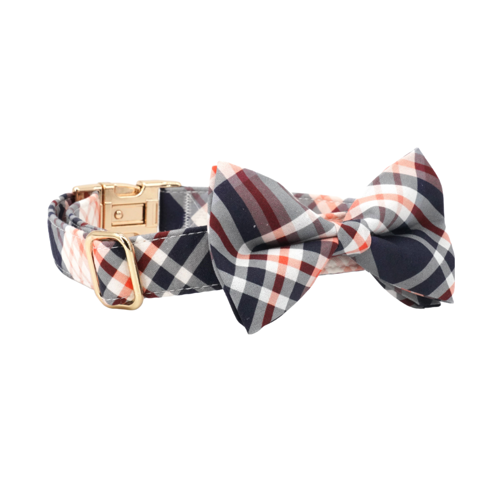 Personalized Christmas Plaid Dog Bow Tie Collar & Leash