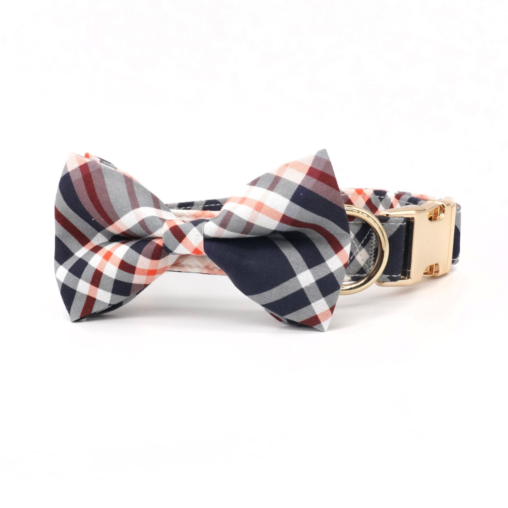 Personalized Christmas Plaid Dog Bow Tie Collar