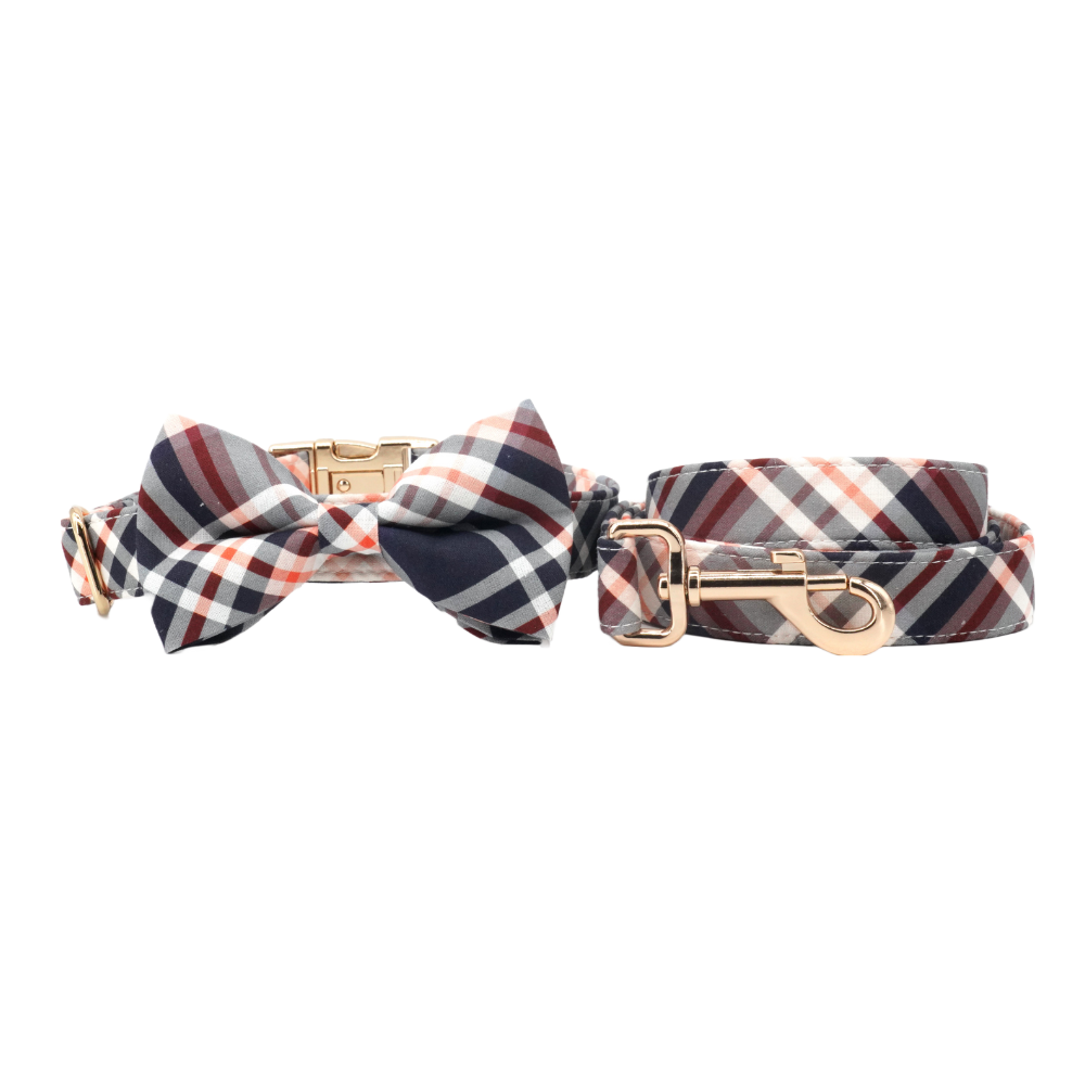 Personalized Christmas Plaid Dog Bow Tie Collar & Leash