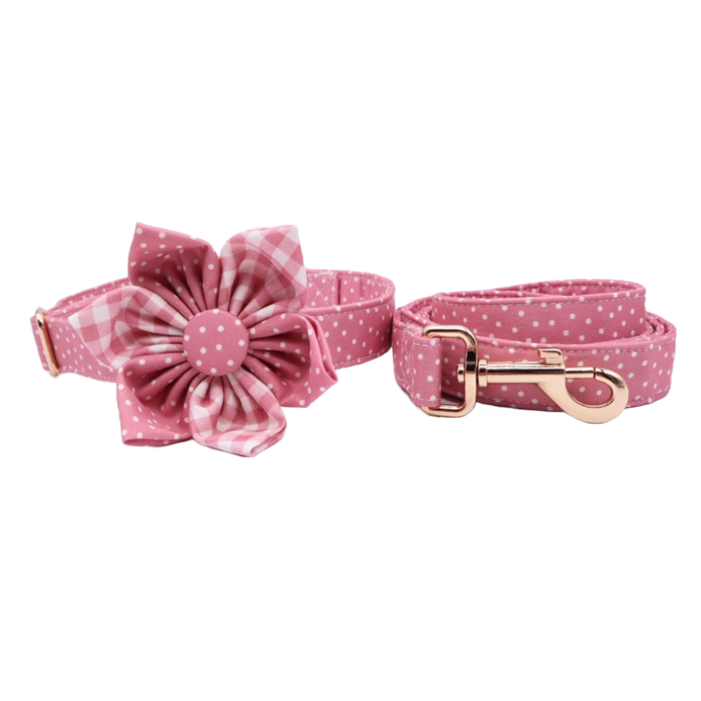 Personalized Pink Glow Dog Flower Collar & Leash