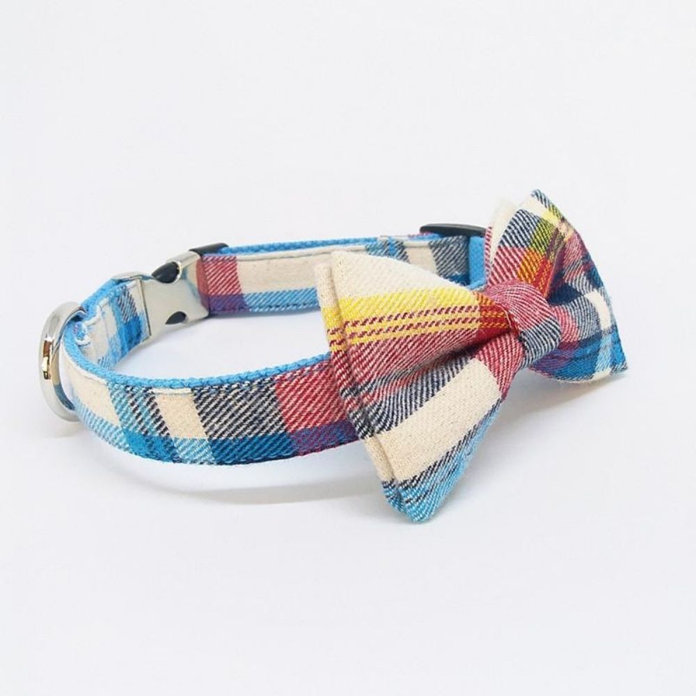 Personalized Classy Plaid Dog Bow Tie Collar