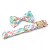 Load image into Gallery viewer, Personalized Rainbow Pastel Plaid Dog Bow Tie Collar &amp; Leash