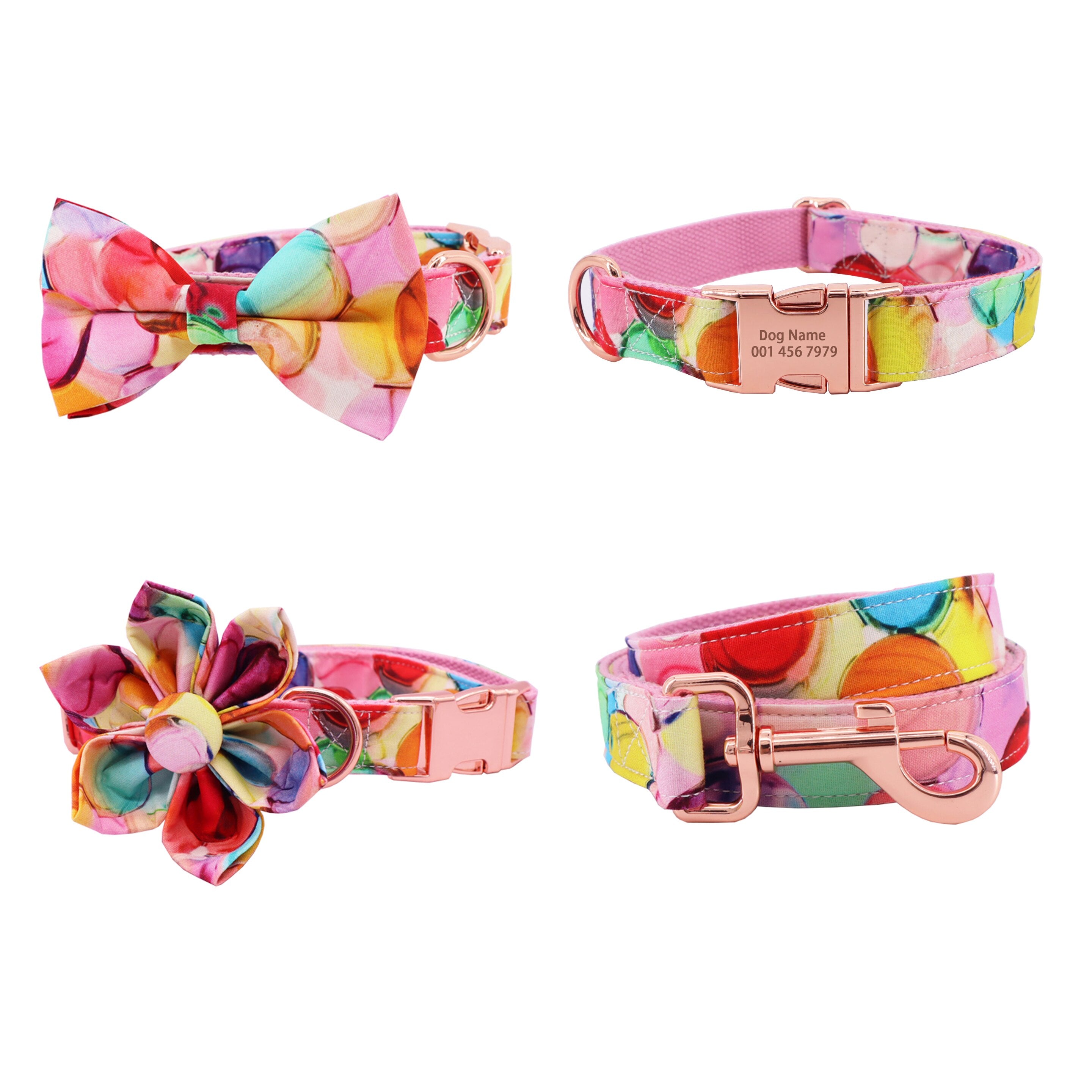 Personalized Bubble Dog Flower Collar & Leash