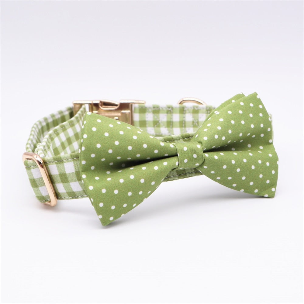 Personalized Green Plaid Dog Bow Tie Collar