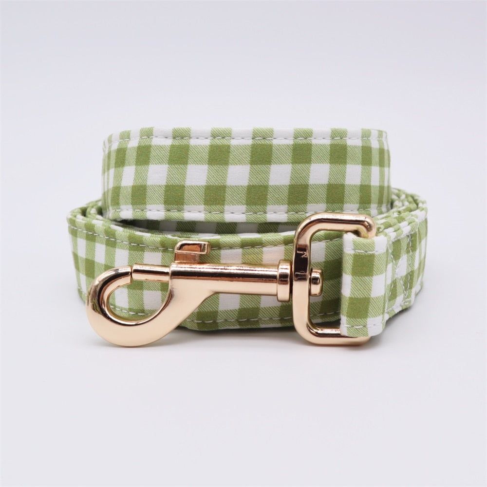 Personalized Green Plaid Dog Collar Bow Tie & Leash