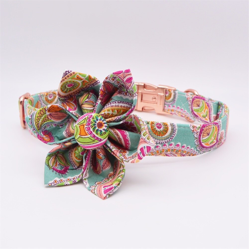 Personalized Paisley Dog Flower Collar & Leash