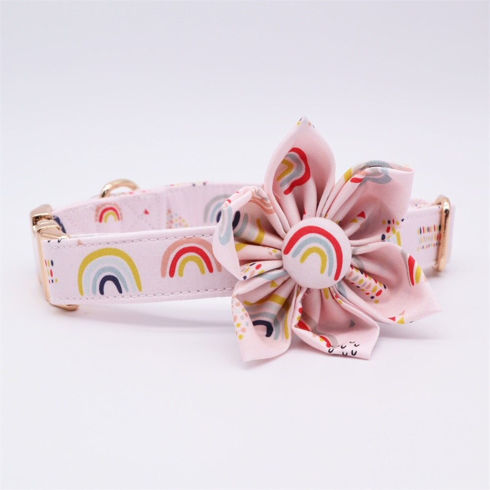 Personalized Rainbows Dog Flower Collar & Leash