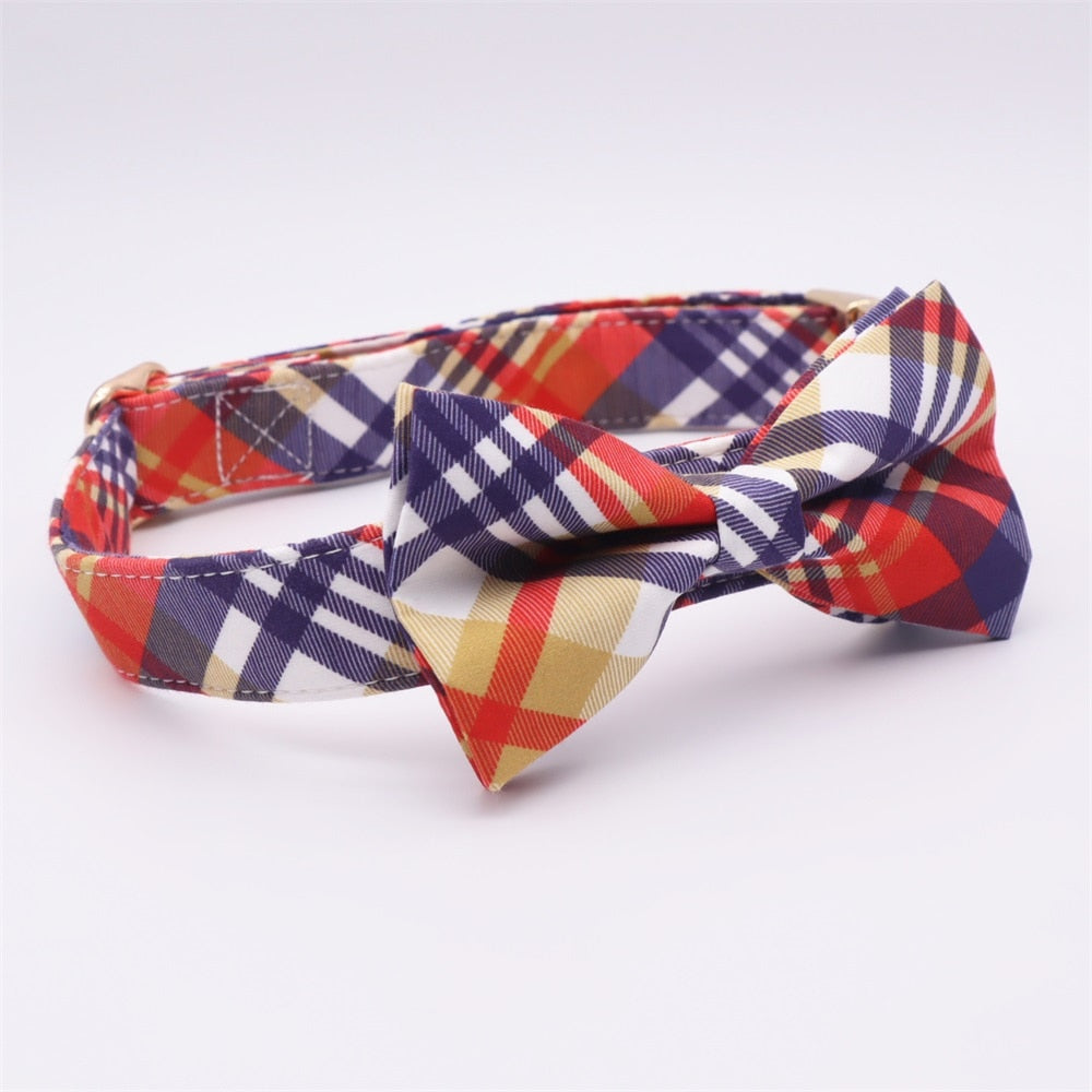 Personalized Autumn Plaid  Dog Bow Tie Collar & Leash