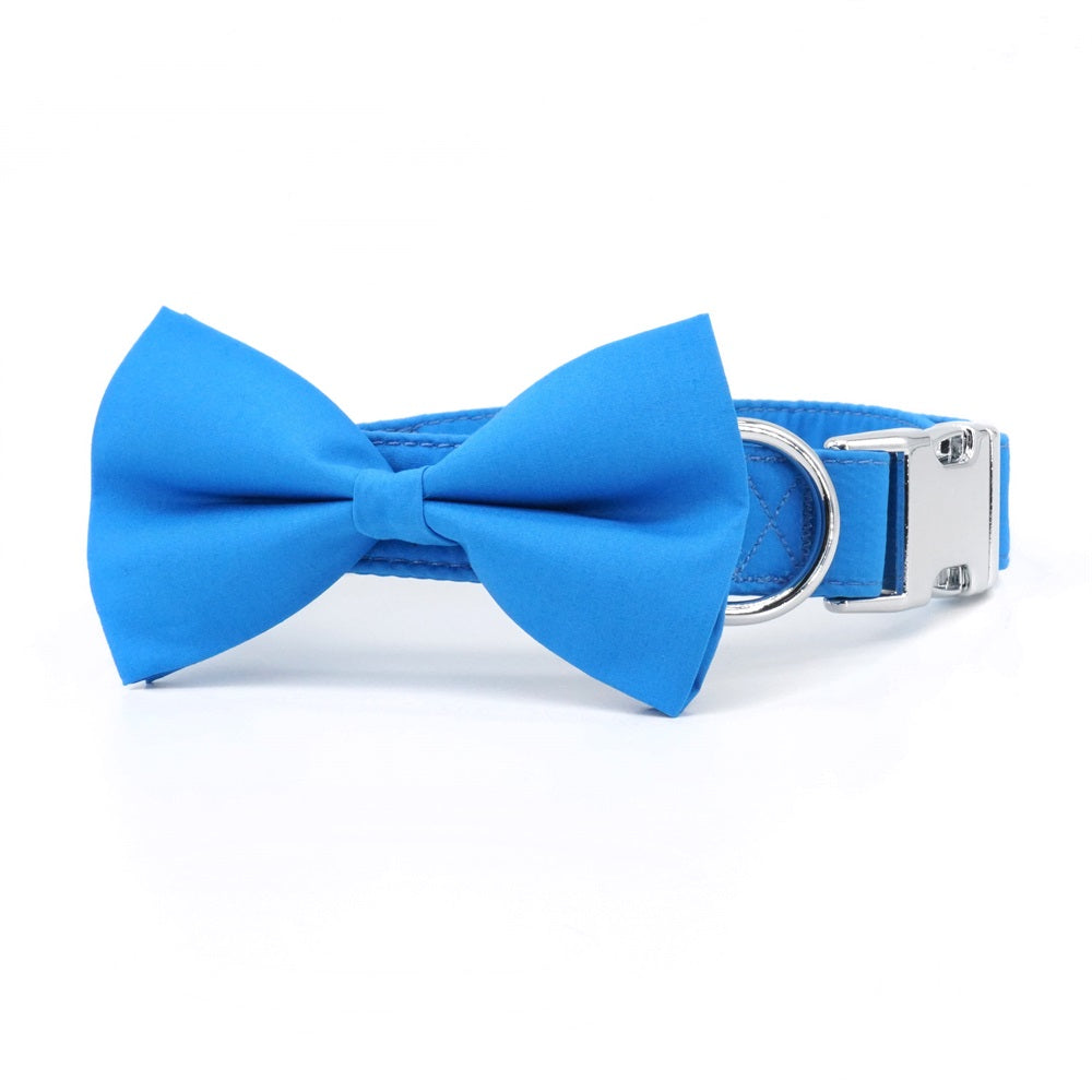 Personalized Solid Ocean Blue Dog Bow Tie Collar & Leash